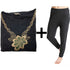2pcs Set Womens Merino Wool Blend Pants & Top Underwear Leggings Thermal Thermals - Black - 20-22