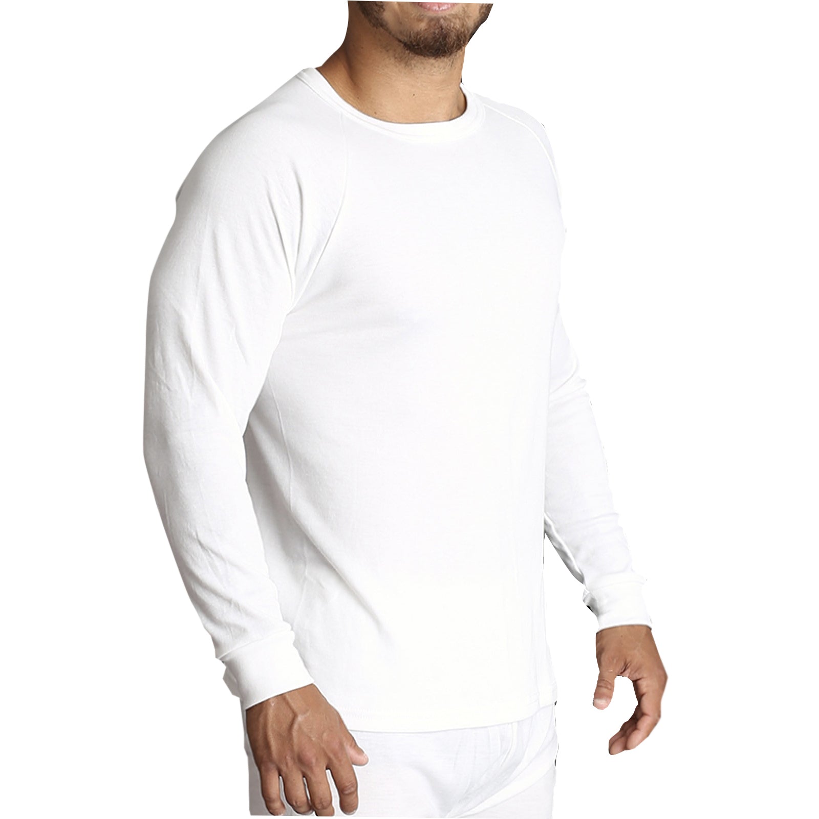Mens Merino Wool Blend Long Sleeve Thermal Top Underwear Thermals Base Layer - Beige - 5XL