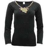 Womens Merino Wool Blend Thermal Top Long Sleeve V Neck Spencer Warm - Black - 14-16