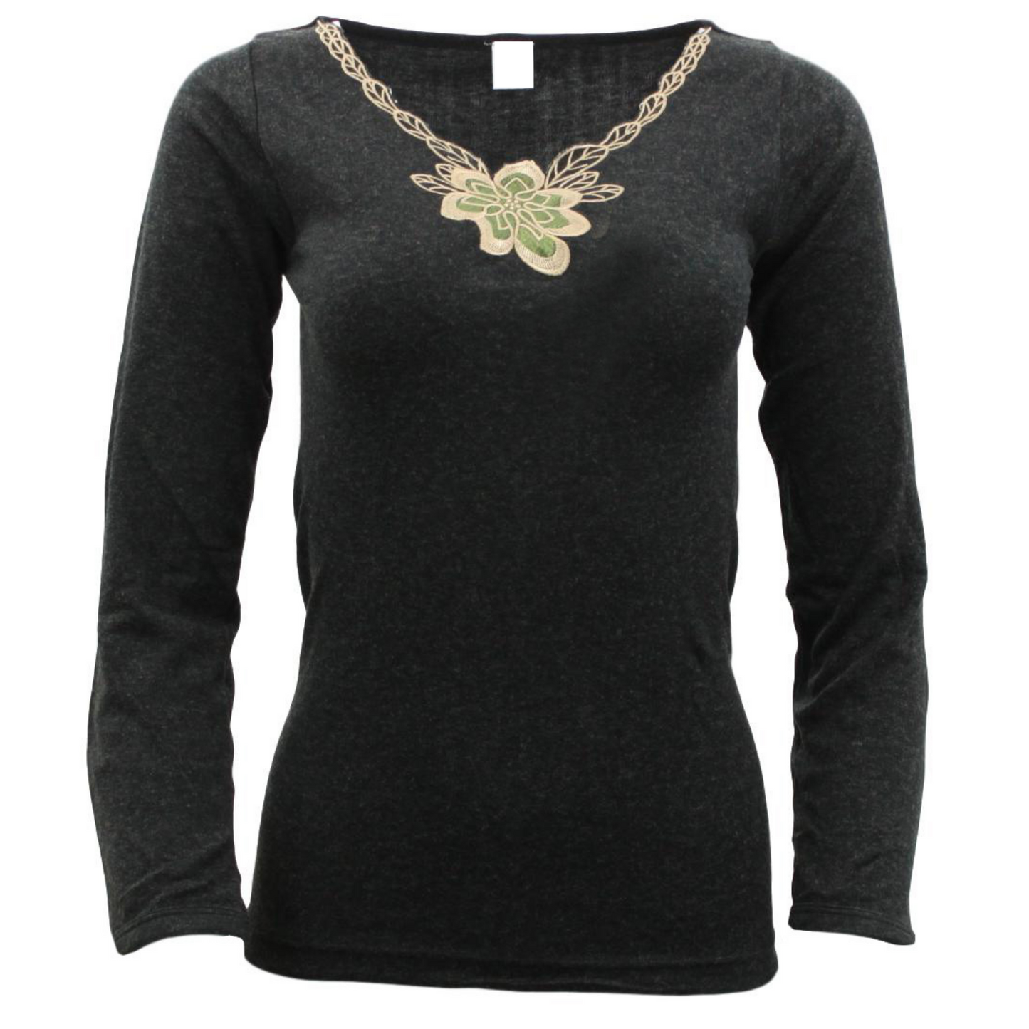 Womens Merino Wool Blend Thermal Top Long Sleeve V Neck Spencer Warm - Black - 20-22