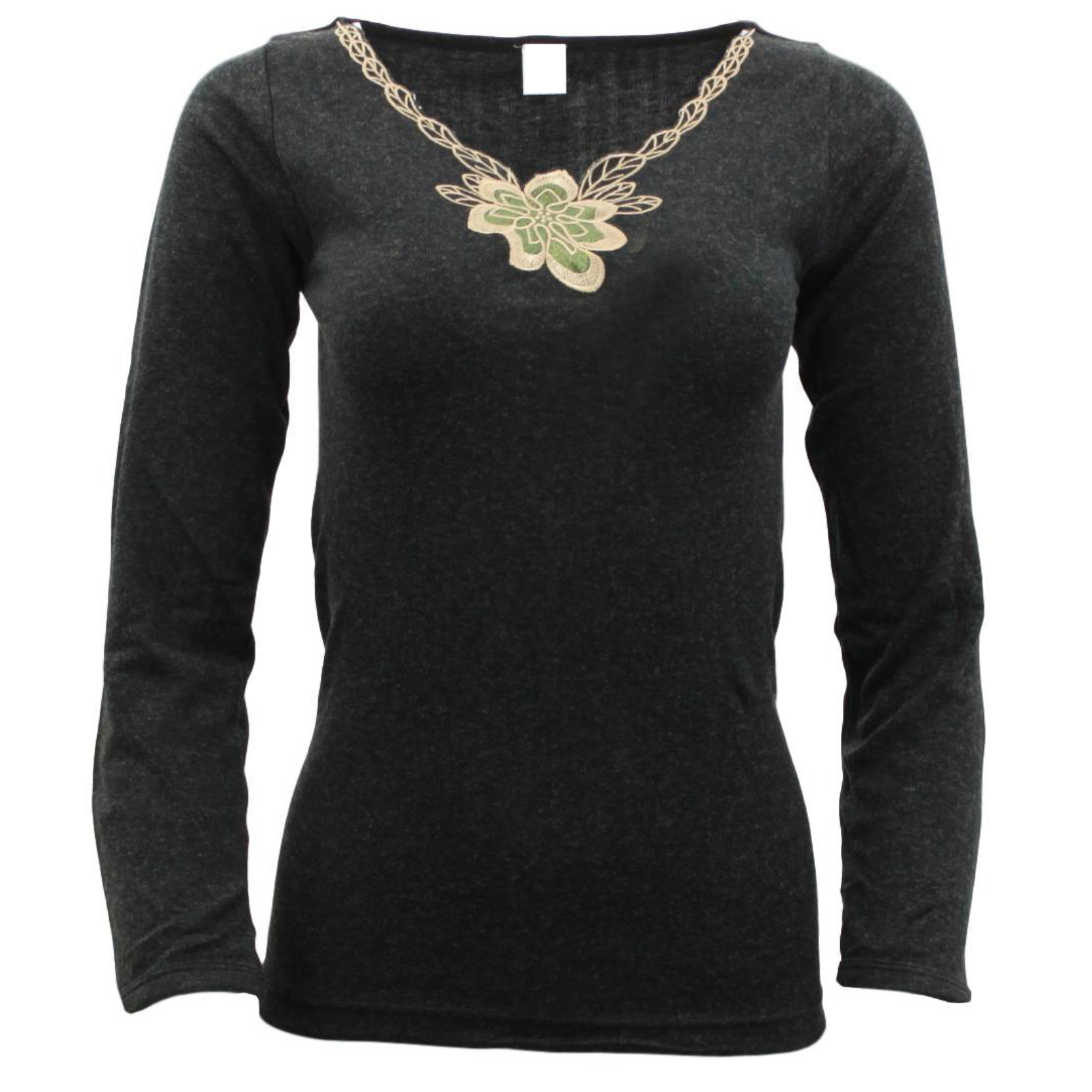 Womens Merino Wool Blend Thermal Top Long Sleeve V Neck Spencer Warm - Black - 20-22