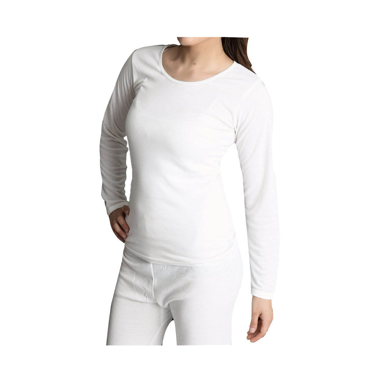 Womens Merino Wool Blend Thermal Top Long Sleeve Spencer Base Layer - Beige - 12-14