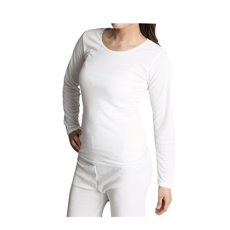 Ladies Merino Wool Blend Long Sleeve Thermal Spencer Top Underwear Thermals - Beige - 20-22