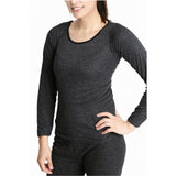 Womens Merino Wool Blend Thermal Top Long Sleeve Spencer Base Layer - Black - 14-16