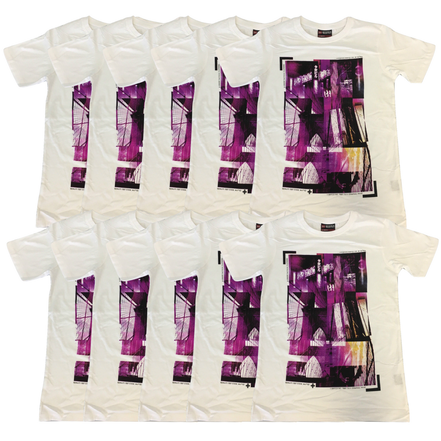 10x 100% Cotton T-Shirt with Print Design Slim Fit Basic Tee Top XS-XXL BULK - White - L