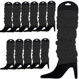 12 LEG WARMERS Knitted Womens Neon Party Knit Ankle Fluro Dance Costume 80s BULK - Black