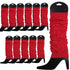 12 LEG WARMERS Knitted Womens Neon Party Knit Ankle Fluro Dance Costume 80s BULK - Red