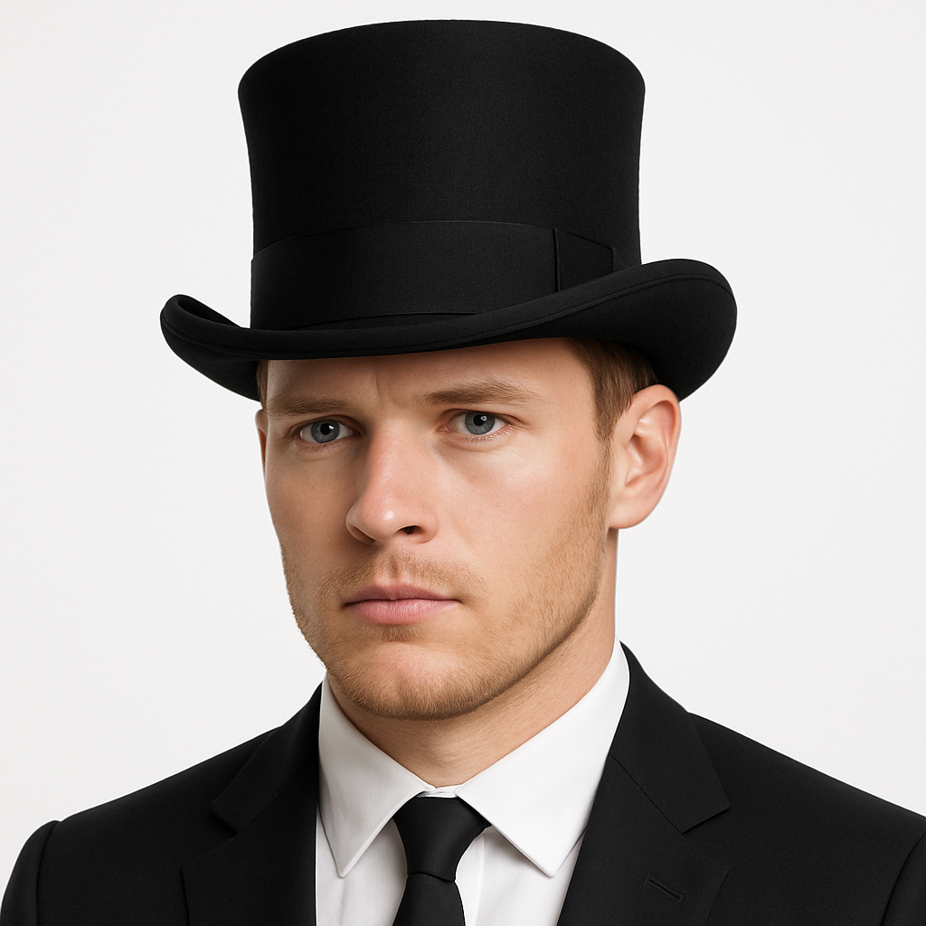 5.5"" Premium Australian Wool Felt Top Hat w/ Satin Lining Mad Hatter Magician Tuxedo in Black - 61cm