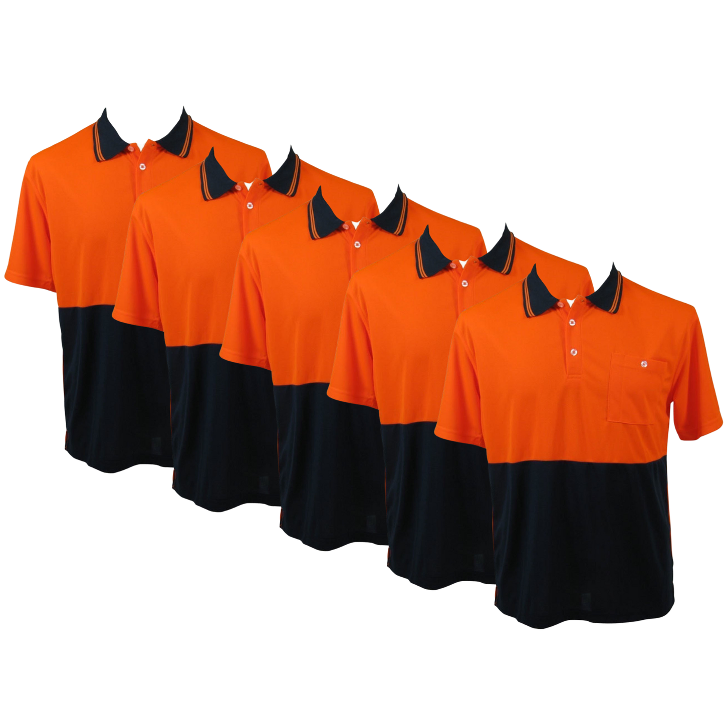 5x HI VIS Polo Shirt Top Tee Safety Workwear Short Sleeve Breathable Mesh BULK - Orange/Navy - 4XL (26)