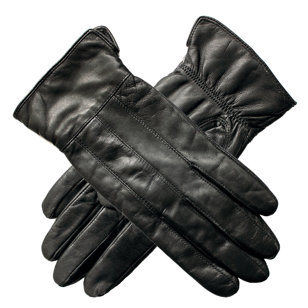Ladies Genuine Sheepskin Leather Gloves Patch Fleece Lining Warm Winter Womens - Black - L