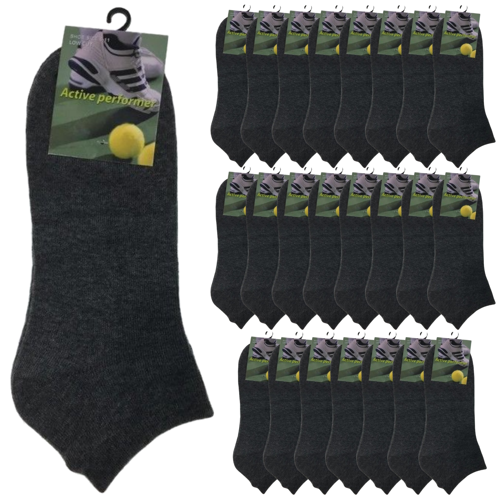 24x COTTON ANKLE SOCKS Sport Low Cut Mens Womens Running  BULK Anklet - Charcoal - 6-11