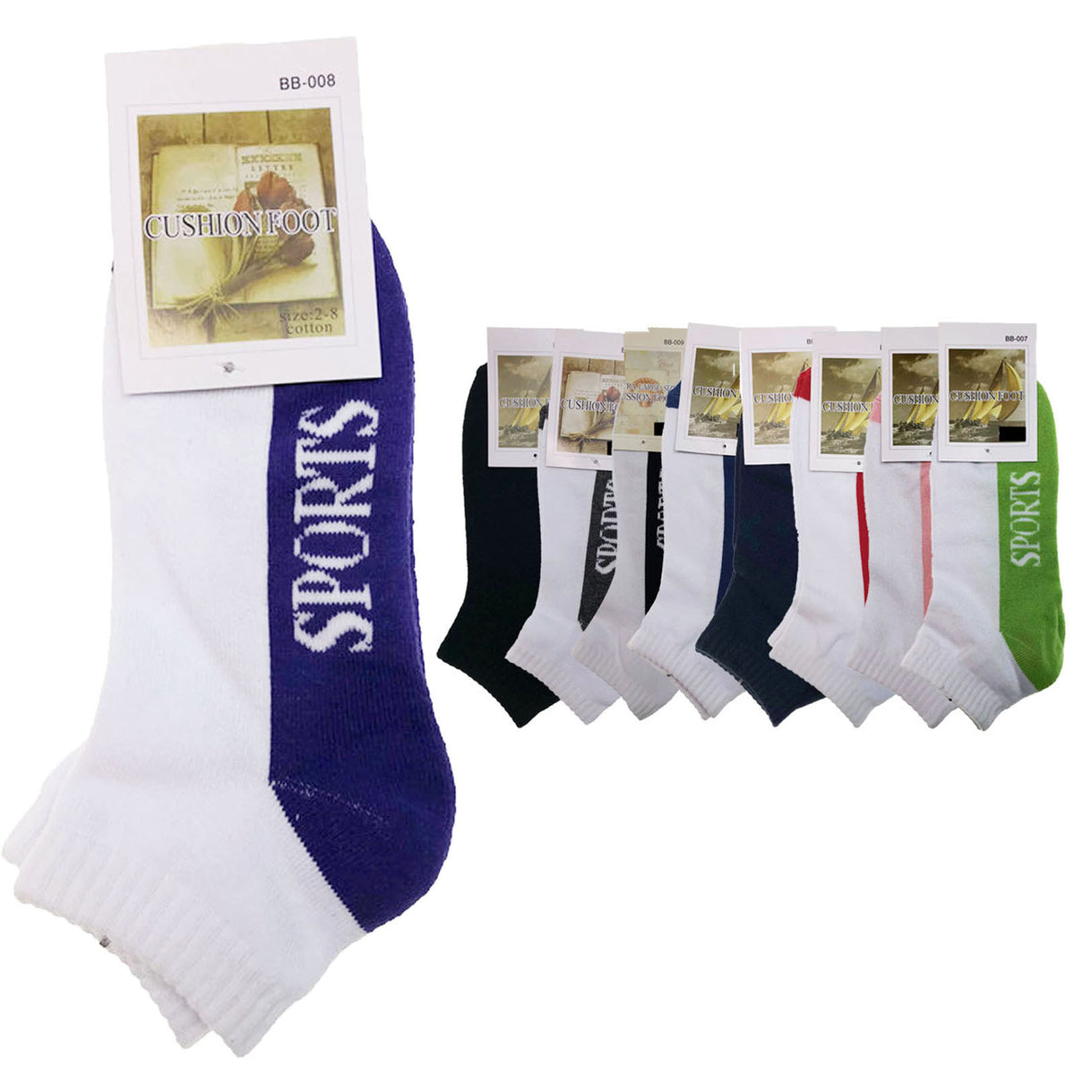 9x COTTON ANKLE SOCKS Sport Cushion Foot Low Cut Running - Assorted Colours Bulk - 11-14