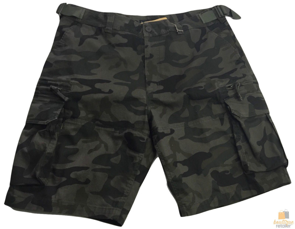 Deluxe Heavy Duty CARGO SHORTS 100% COTTON Drill Summer Work Adjustable - Dark Camouflage - 32""