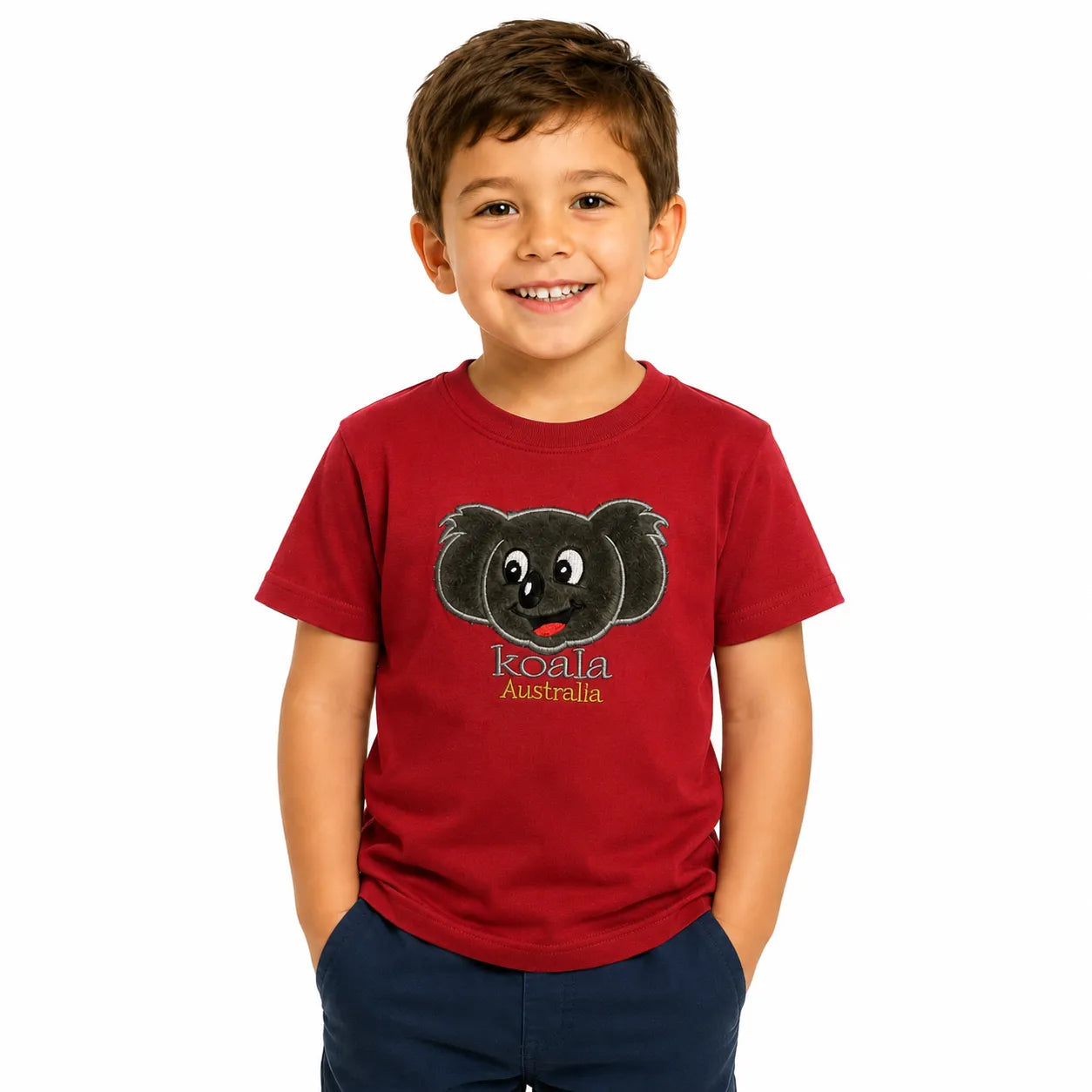 Kids KOALA AUSTRALIA T Shirt Tee Souvenir Gift Childrens Child 100% Cotton Top - Red - 2