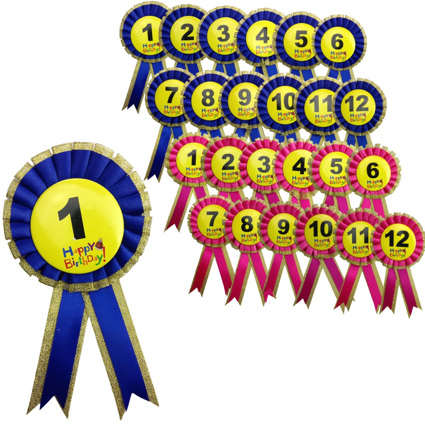 Kids Birthday Badge Rosette with Ribbon Party Favour Fancy Dress - Age 12 Blue