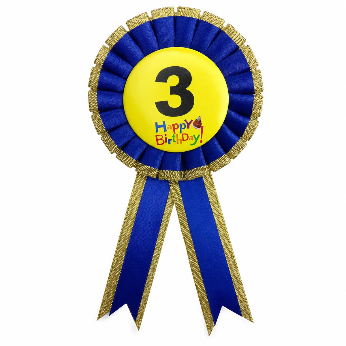 Kids Birthday Badge Rosette with Ribbon Party Favour Fancy Dress - Age 3 Blue