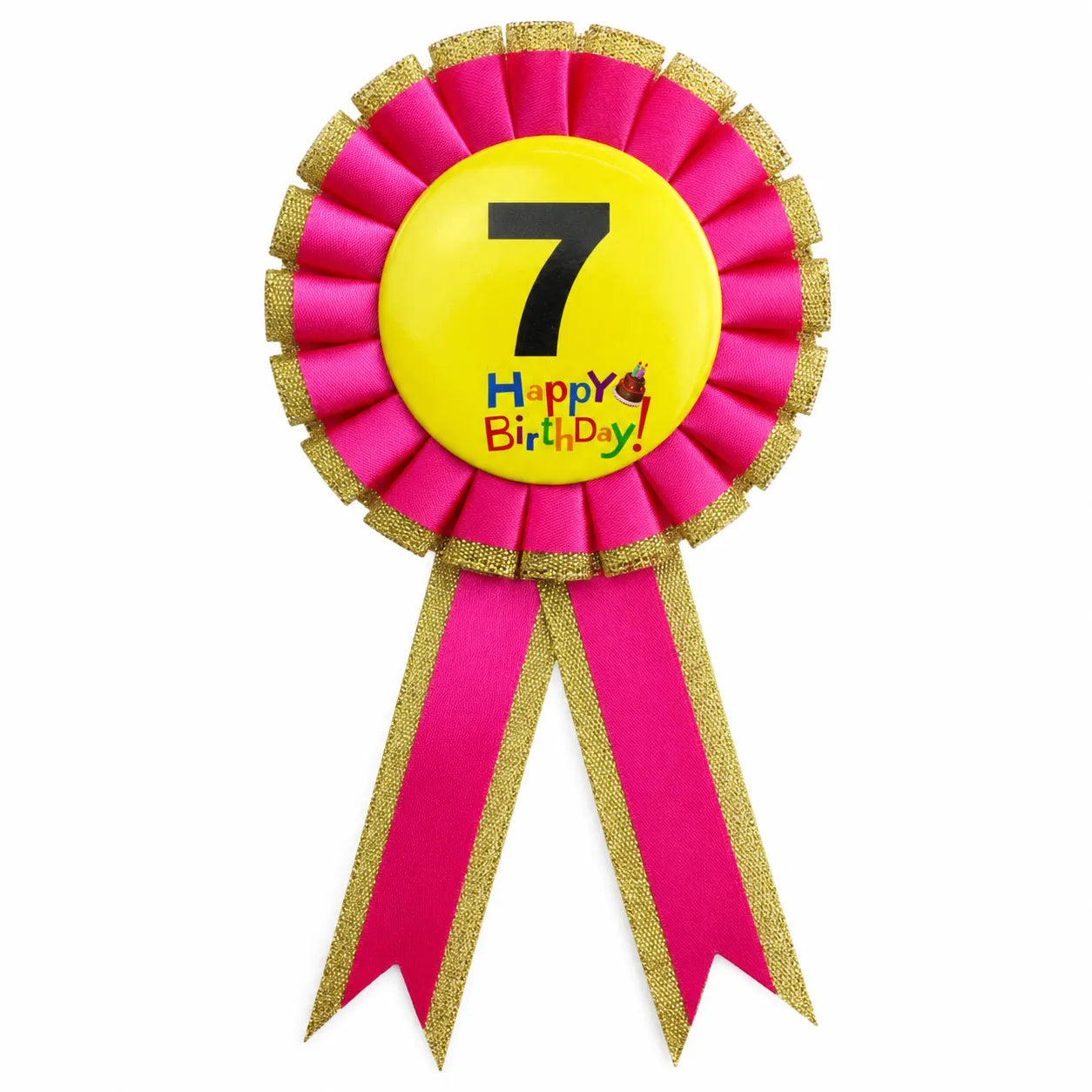 Kids Birthday Badge Rosette with Ribbon Party Favour Fancy Dress - Age 7 Pink