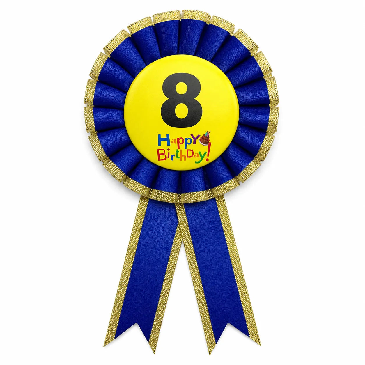 Kids Birthday Badge Rosette with Ribbon Party Favour Fancy Dress - Age 8 Blue