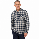 Mens Flannelette Long Sleeve Pullover Shirt 100% Cotton Flannel - Half Placket - Navy/Beige Check