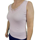Ladies Sleeveless Singlet Top Womens Summer Basic Tank Shirt Lace Motif Front - Pink - 20-22