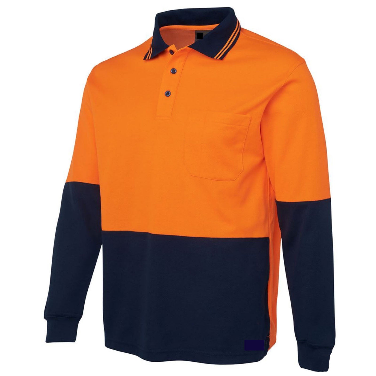 HI VIS LONG SLEEVE POLO SHIRT Top Safety Workwear Fluro Breathable Dry WB - Orange - L