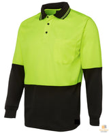 Hi Vis Long Sleeve Polo Shirt Safety Workwear Fluro Breathable UPF 50+ - Yellow - L