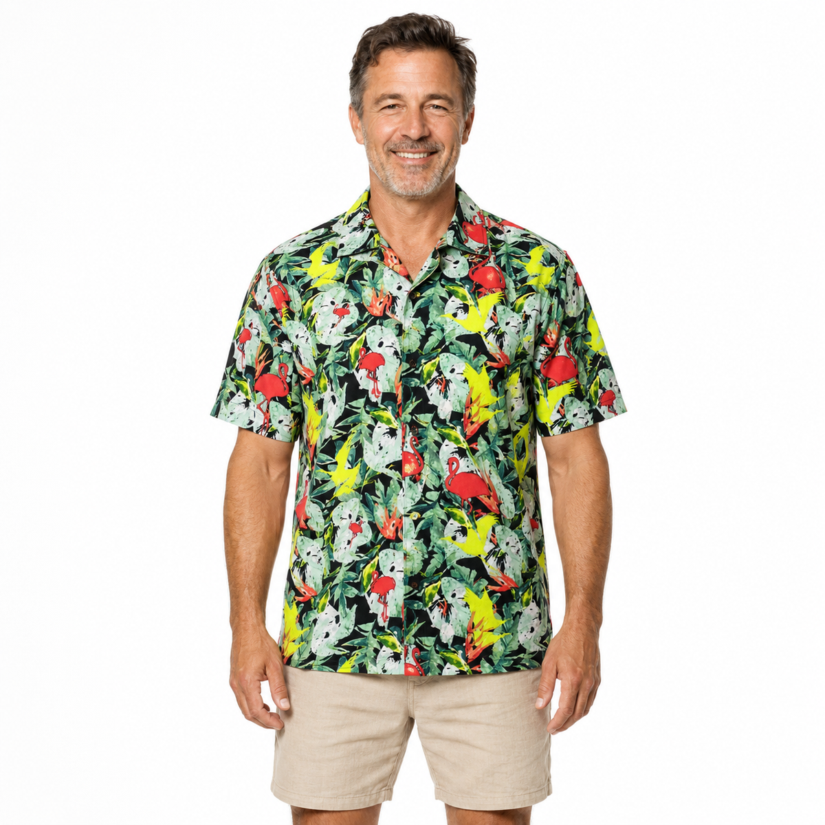Mens Oahu Hawaiian Party Shirt Button Hippie Tops Short Sleeve Beach Holiday - Water Colour