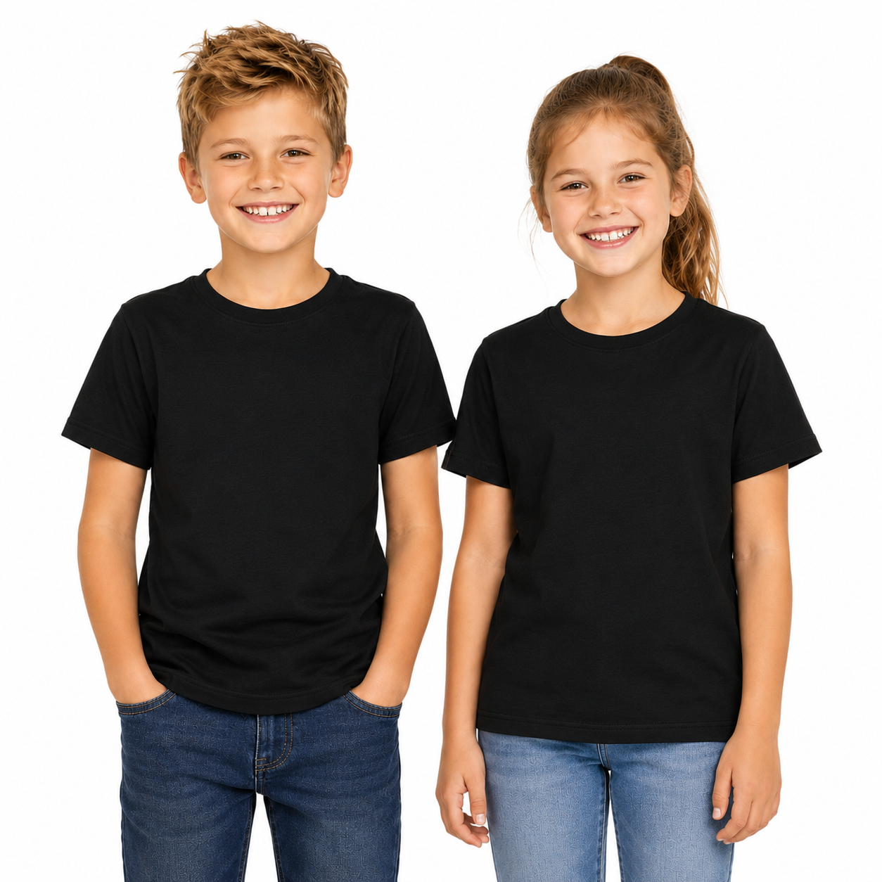 KIDS PLAIN T SHIRT Childrens Child 100% COTTON Boys Girls Basic Blank Tee Top - Black - 10