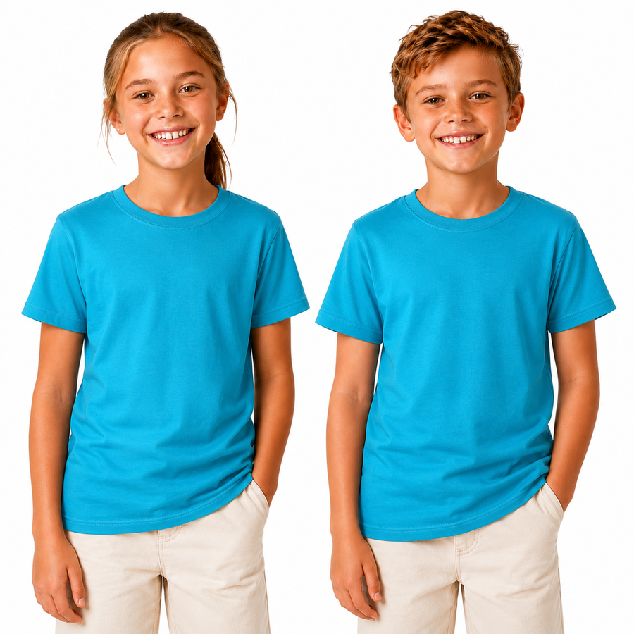 KIDS PLAIN T SHIRT Childrens Child 100% COTTON Boys Girls Basic Blank Tee Top - Bright Mint - 12