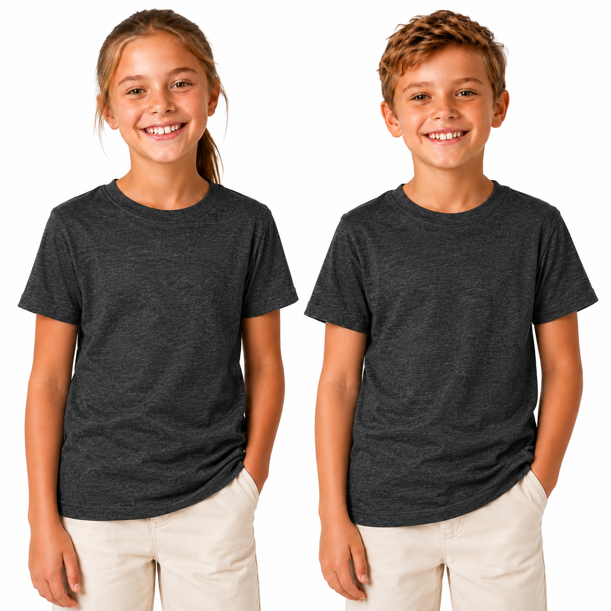 KIDS PLAIN T SHIRT Childrens Child 100% COTTON Boys Girls Basic Blank Tee Top - Grey Marle - 5