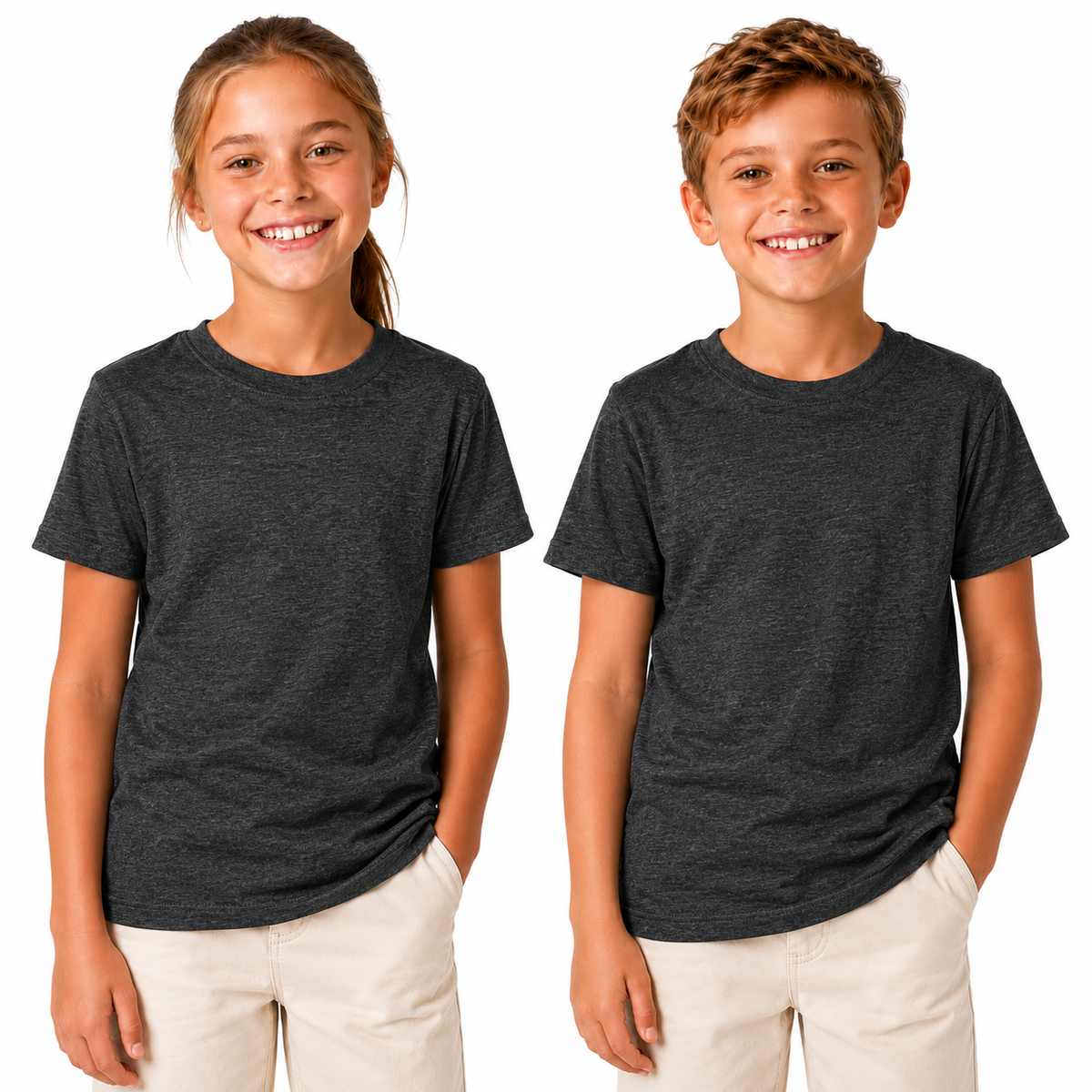 KIDS PLAIN T SHIRT Childrens Child 100% COTTON Boys Girls Basic Blank Tee Top - Grey Marle - 6