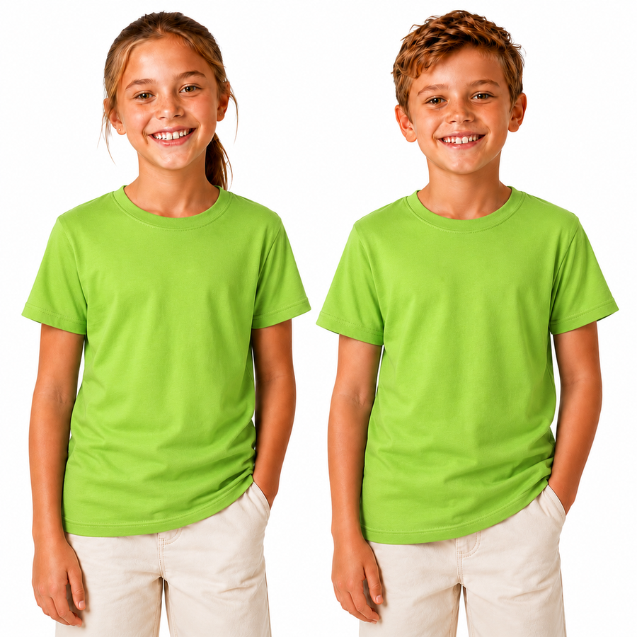 KIDS PLAIN T SHIRT Childrens Child 100% COTTON Boys Girls Basic Blank Tee Top - Lime - 14
