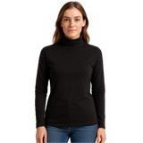 Ladies SKIVVY Womens Long Sleeve Plain Top Warm Turtleneck Cotton High Neck in Black - L