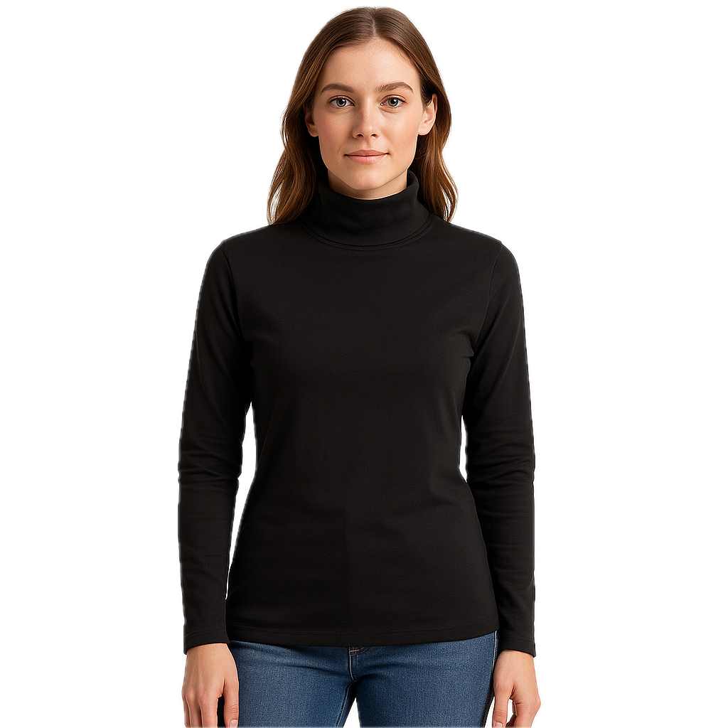 Ladies SKIVVY Womens Long Sleeve Plain Top Warm Turtleneck Cotton High Neck in Black - XL