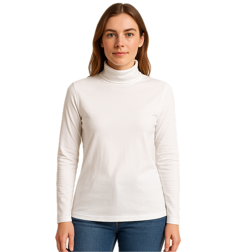 Ladies SKIVVY Womens Long Sleeve Plain Top Warm Turtleneck Cotton High Neck in White - M