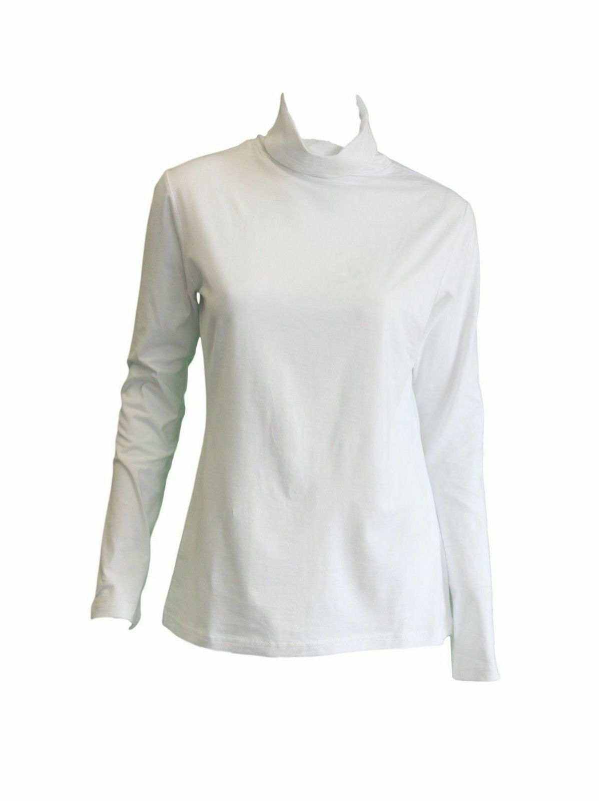 Ladies SKIVVY Womens Long Sleeve Plain Top Warm Turtleneck Cotton High Neck - White - XL