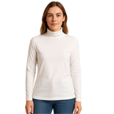 Ladies SKIVVY Womens Long Sleeve Plain Top Warm Turtleneck Cotton High Neck in White - XL