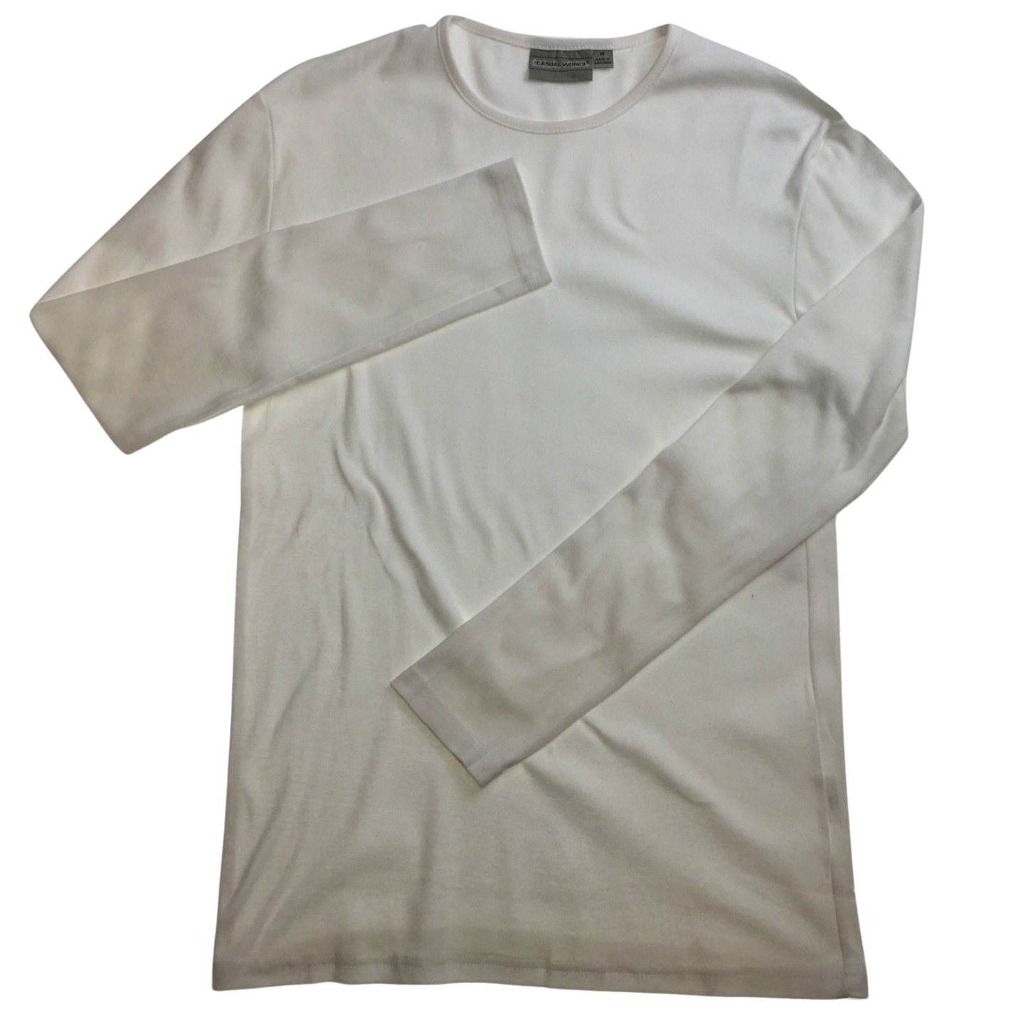Mens 100% COTTON PLAIN LONG SLEEVE TOP Basic T Shirt Tee Slim Fitted Style - White - XL