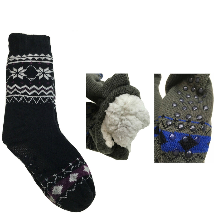 1 Pair Mens Non Slip Thick Fur Warm Winter Bed Socks Thermal Warm Cushion - One Size
