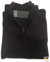 Mens Knit Jumper Pullover Sweater Knitted Casual Stretch Warm Winter  - Half Zip Burgundy 97 (KW14) - L