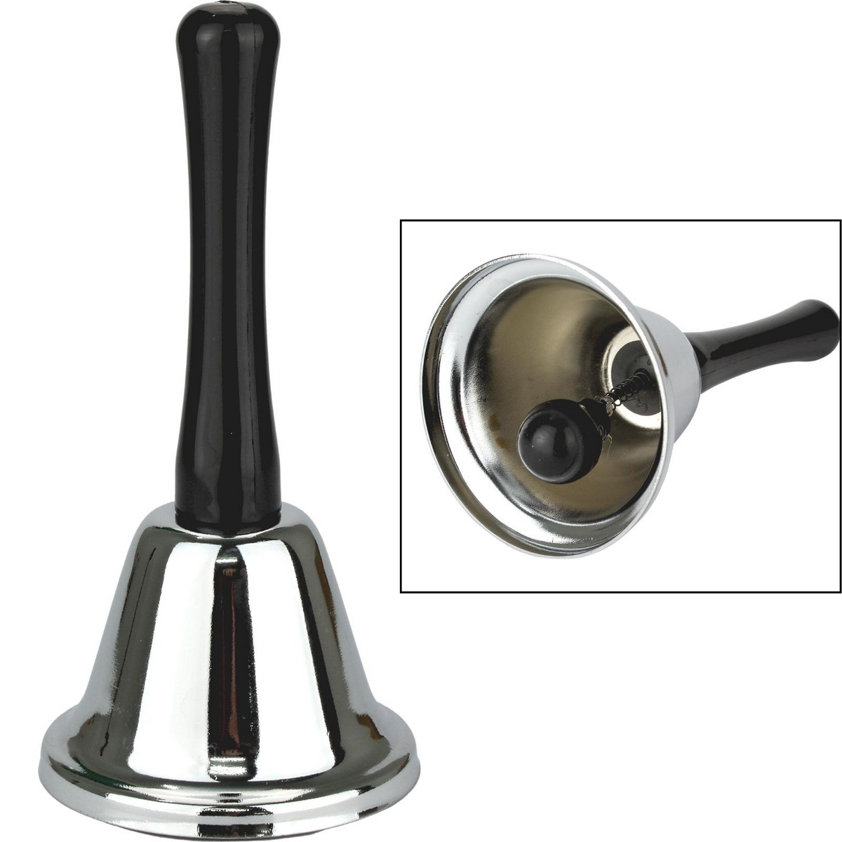 SANTA BELL Jingle Claus Wooden Handle Bells Rattles Christmas Xmas - Silver