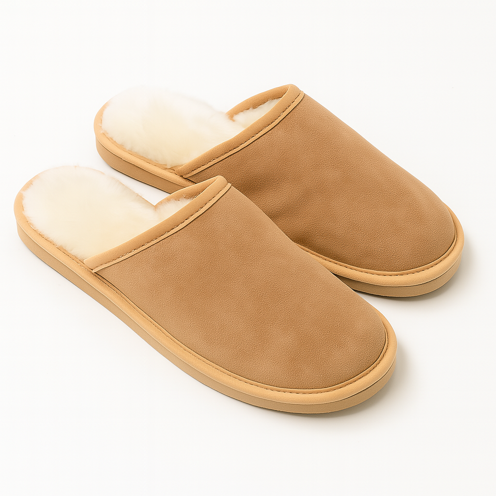 Sheepskin Wool Mens Slippers Scuffs Slip On Winter Ugg Slippers in Chestnut - 11