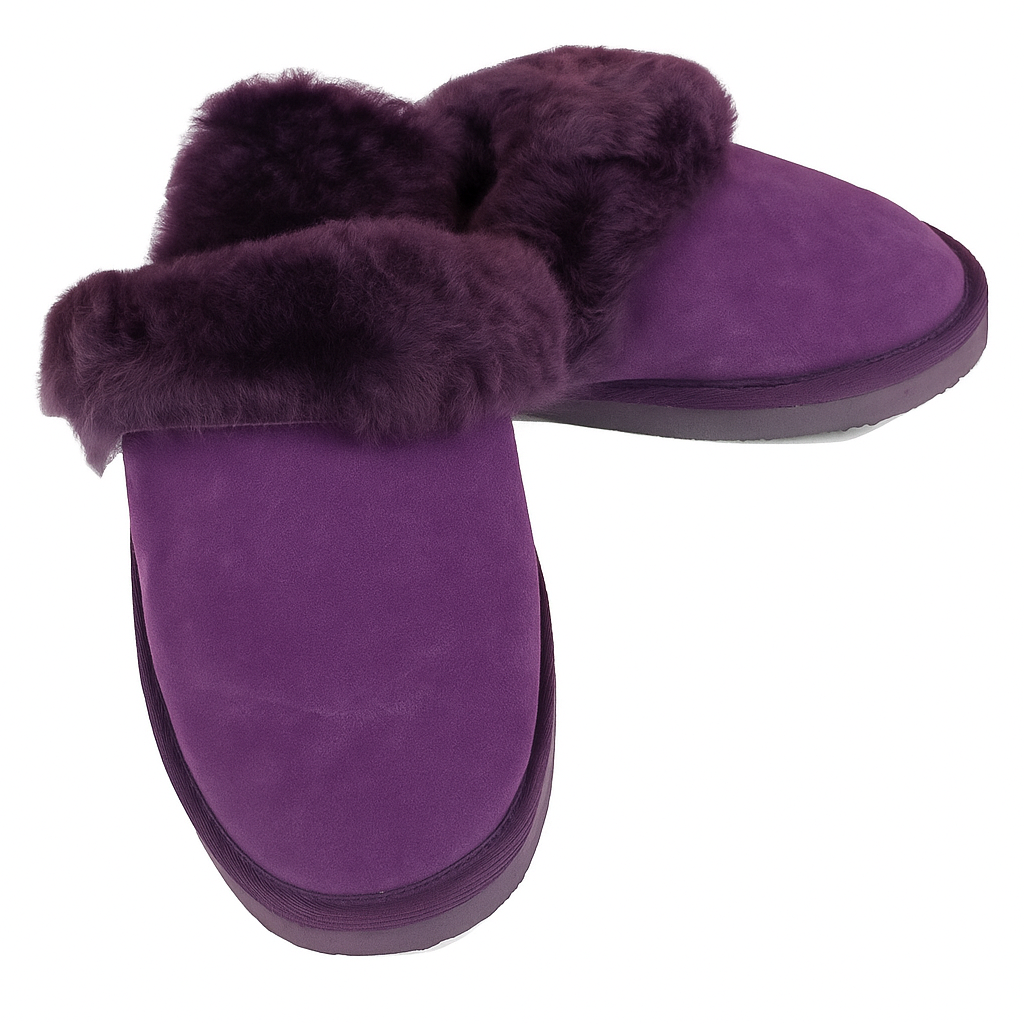 Sheepskin Wool Womens Slippers Scuffs Slip On Winter Ugg Slippers in Purple - 9