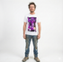 100% Cotton T-Shirt with Print Design Slim Fit Basic Tee Top in White - L