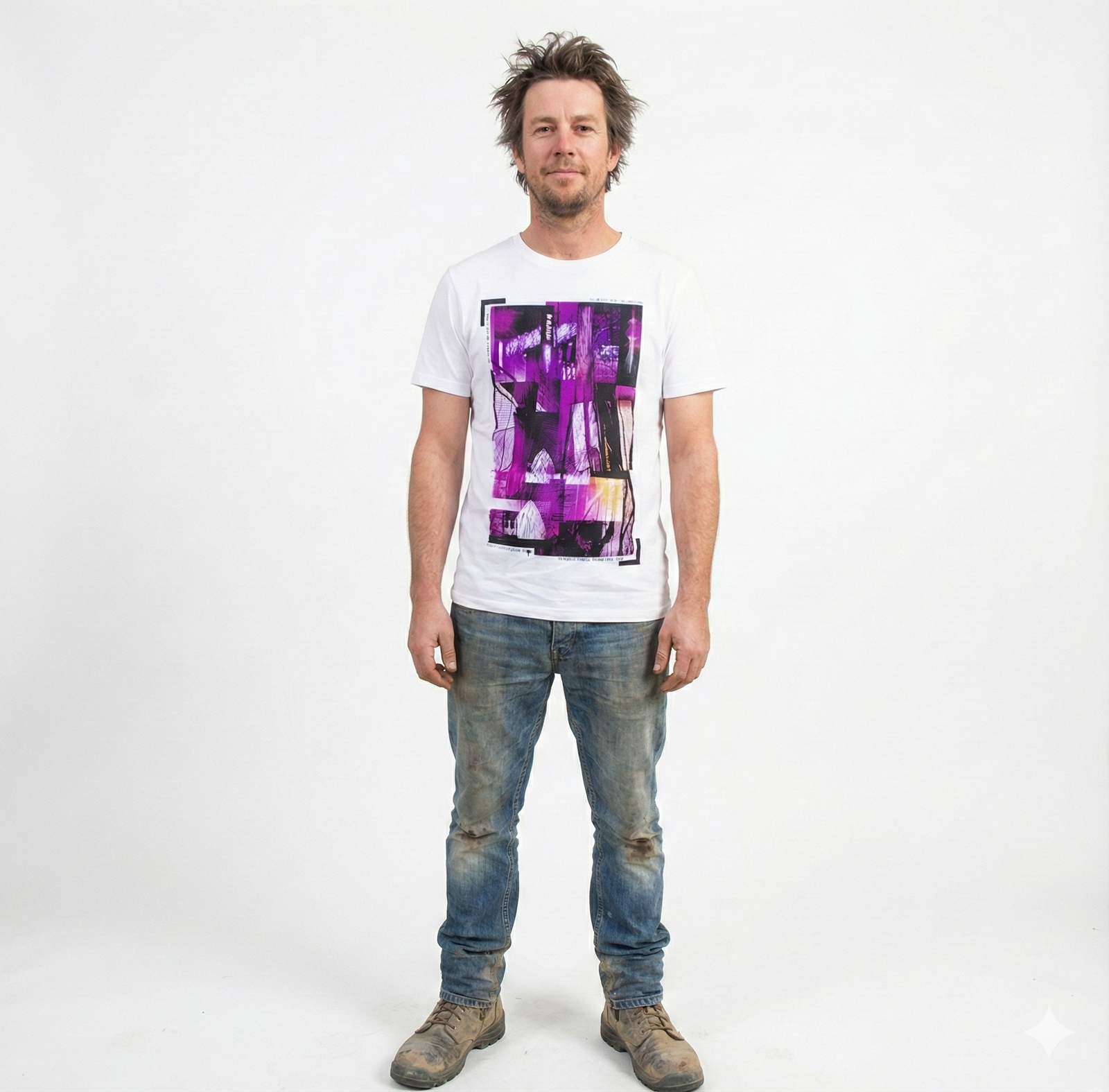 100% Cotton T-Shirt with Print Design Slim Fit Basic Tee Top in White - S