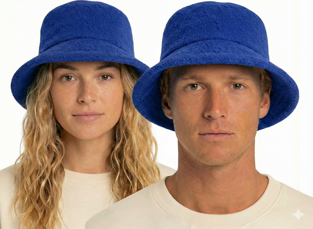 100% Cotton Terry Towelling Bucket Hat Daggy Fishing Camping Lad Cap in Blue - Large