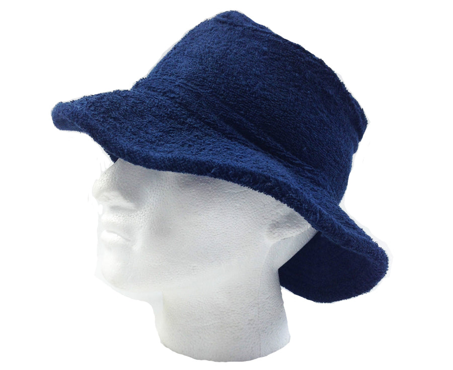 Terry Towelling BUCKET HAT Daggy Fishing Camping Lad Cap Retro  100% COTTON - Navy - X-Large