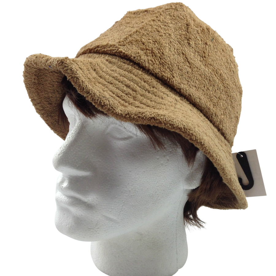 Terry Towelling BUCKET HAT Daggy Fishing Camping Lad Cap Retro  100% COTTON - Tan Brown - X-Large