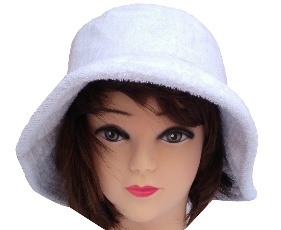 Terry Towelling BUCKET HAT Daggy Fishing Camping Lad Cap Retro  100% COTTON - White - XXL