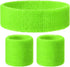 WRISTBAND & HEADBAND SET Tennis Terry Towelling Cotton Sweat Band - Fluro Light Green